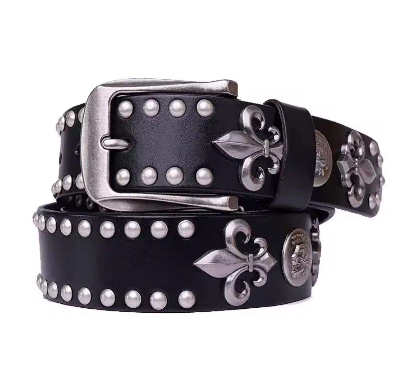 Designer Genuine Leather Heavy Metal Rivet Punk Cowboy Style Belt Size ONE SIZE - 4 Thumbnail