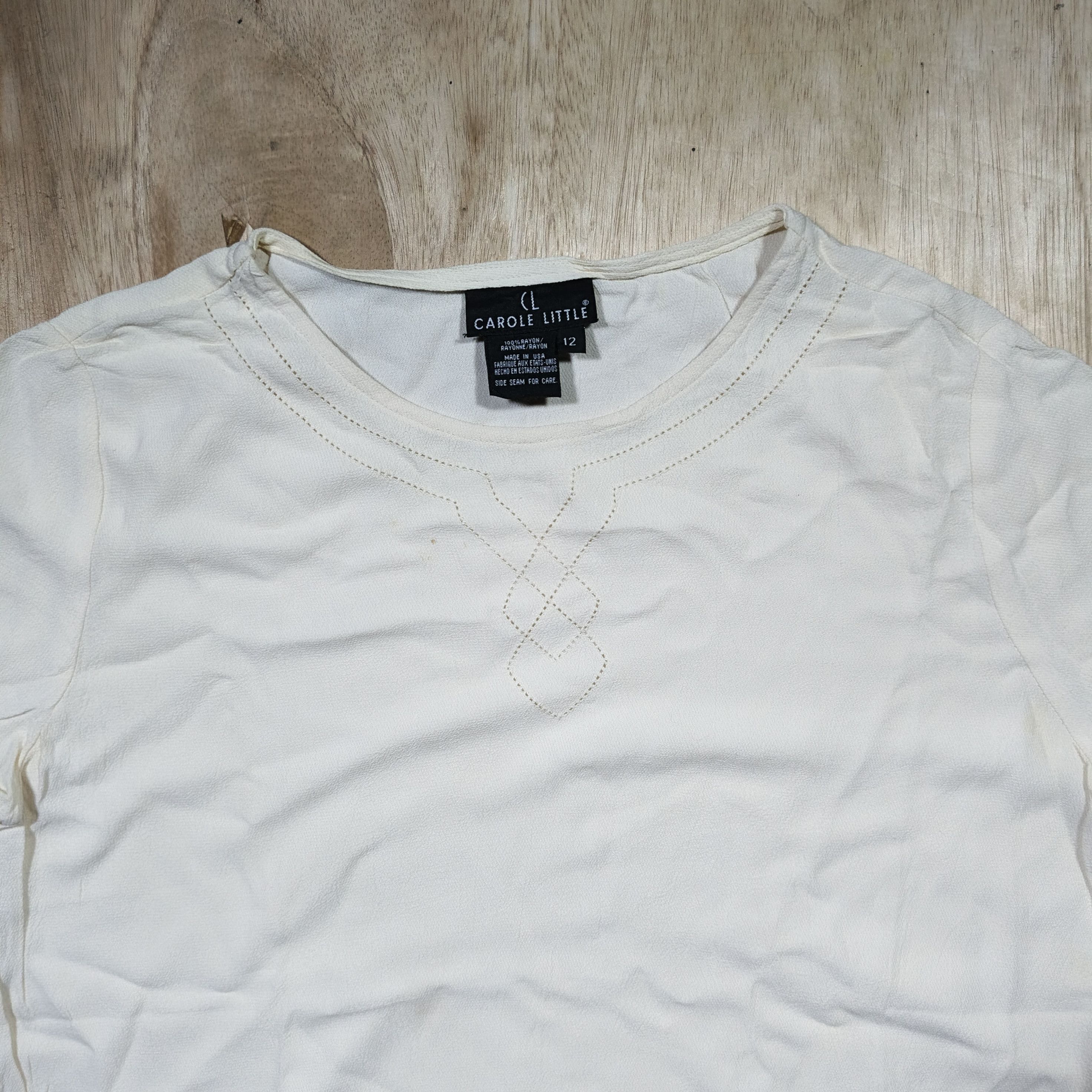 Vintage 90'sCAROLE LITTLE Crem Rayon Short Sleeve Blouse Size XL / US 12-14 / IT 48-50 - 2 Thumbnail