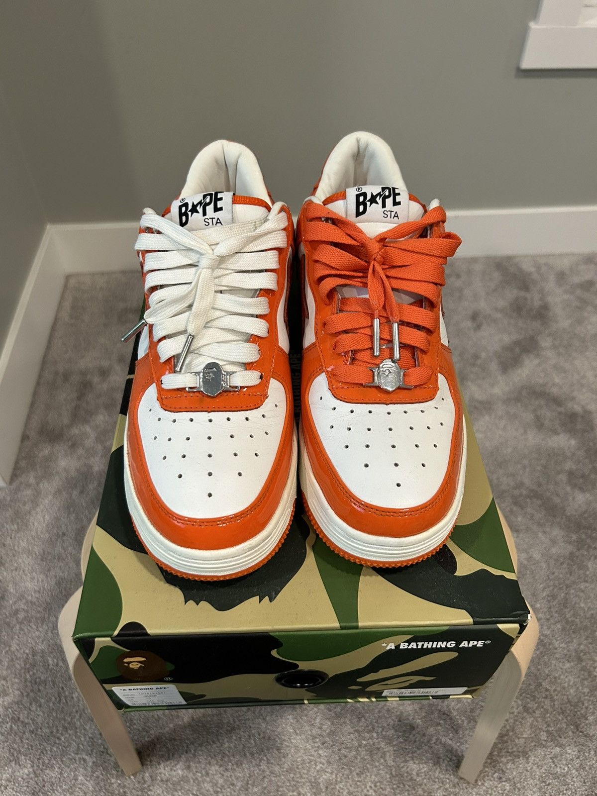 Bape A Bathing Ape Original Bapesta Low 'Orange White' Size US 10 / EU 43 - 4 Thumbnail