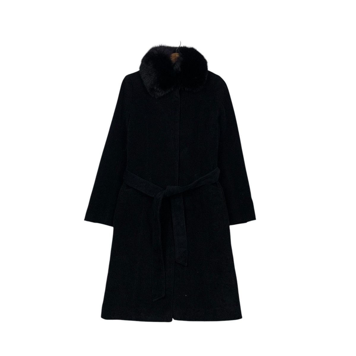 Japanese Brand KUMIKYOKU Neck Fur Pure New Wool Belted Long Coat #2114-C93 Size S / US 4 / IT 40 - 1 Thumbnail