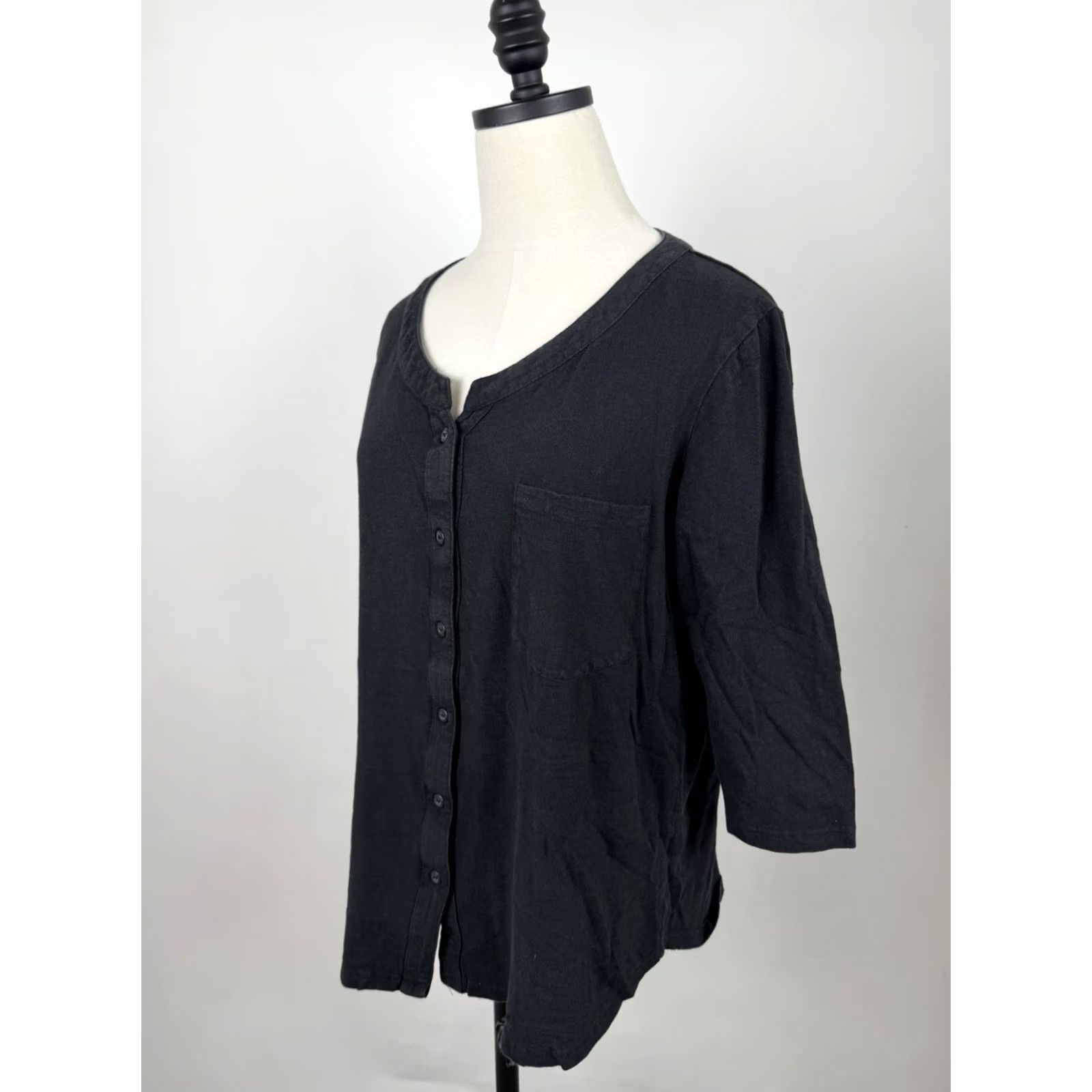 Vintage Fresh Produce Shirt Womens Medium Black Cotton 3/4 Sleeve Button Front Blouse Size M / US 6-8 / IT 42-44 - 3 Thumbnail