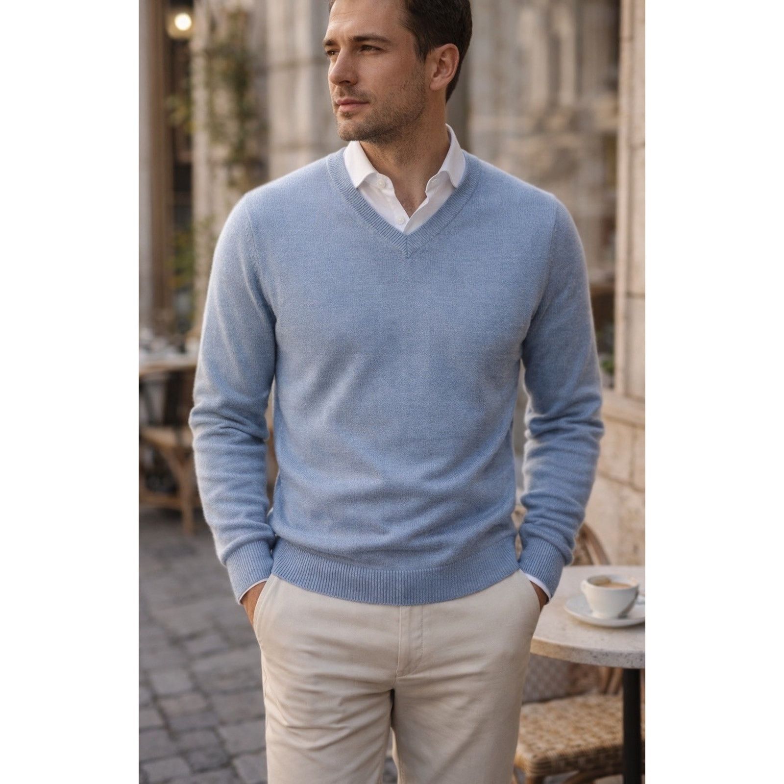 Other Nicola Mancini Blue V Neck Italian Soft Wool blend Sweater L Size US L / EU 52-54 / 3 - 1 Thumbnail