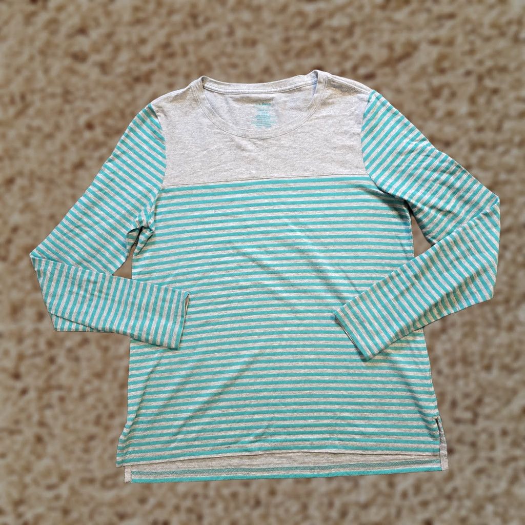 Vintage L.L. Bean Top Womens Size Small Gray Striped Cotton Long Sleeve Round Neck Blouse Size S / US 4 / IT 40 - 1 Thumbnail