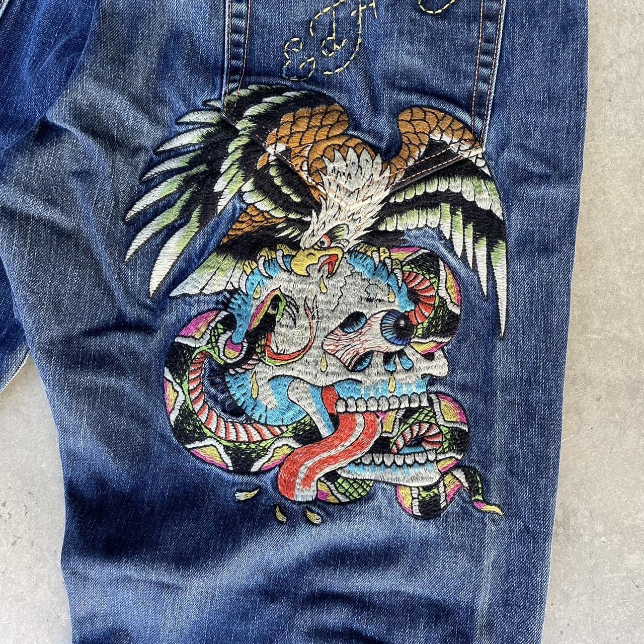 Ed Hardy × Vintage y2k Ed Hardy Embroidered Jeans Skull Eagle Size US 38 / EU 54 - 3 Thumbnail