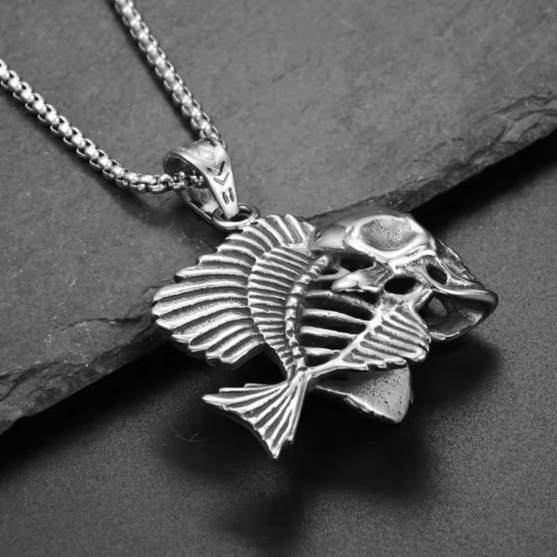 Jewelry Charm Skeleton Fish Pendant Necklace Size ONE SIZE - 4 Thumbnail