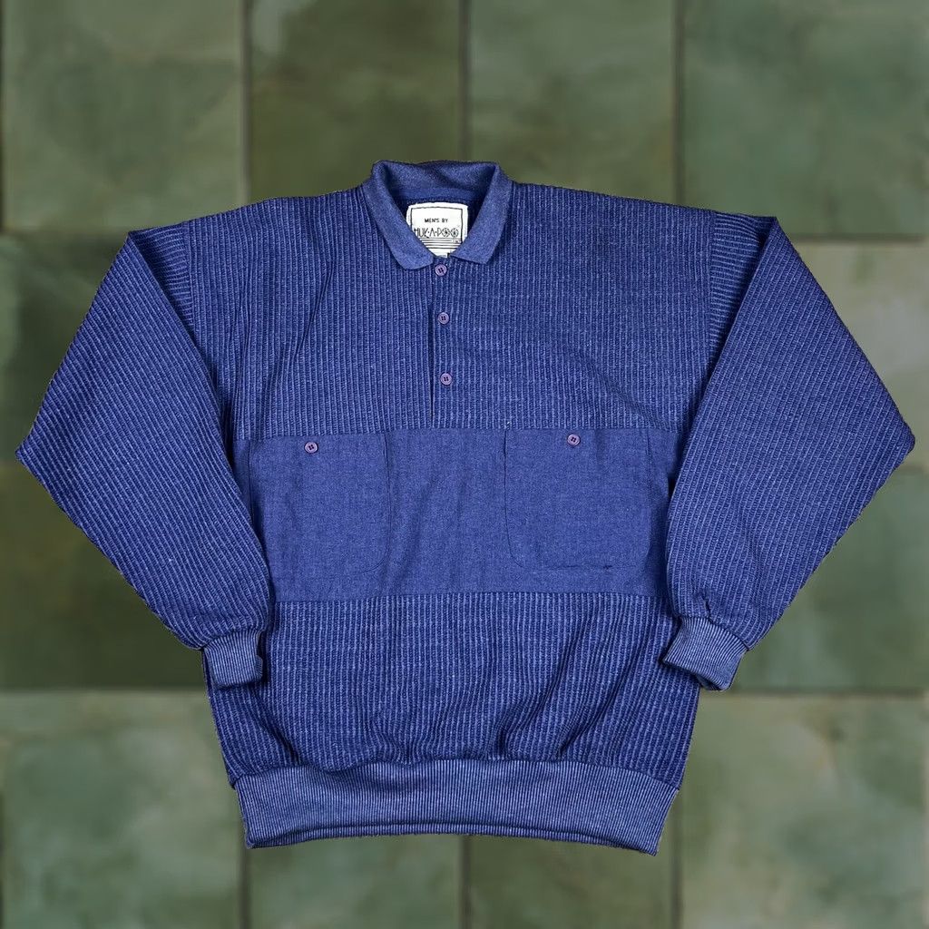 Vintage VINTAGE Hukapoo Polo Shirt Mens Medium Blue 90s Knit Pullover Collared Long Sleeve Button Top Size US M / EU 48-50 / 2 - 1 Thumbnail