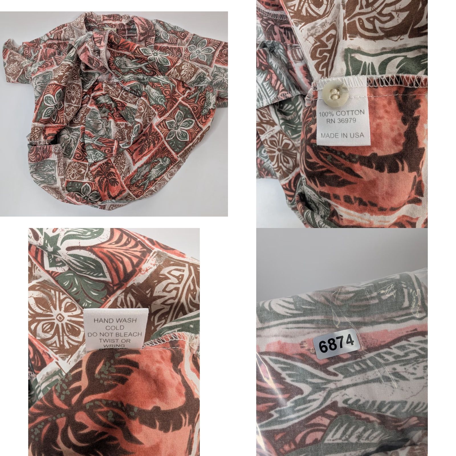 Vivobarefoot VINTAGE Go Barefoot Shirt Men's M Button-Up Collared Hawaiian Aloha Red Green Floral Short Sleeve Size US M / EU 48-50 / 2 - 8 Thumbnail
