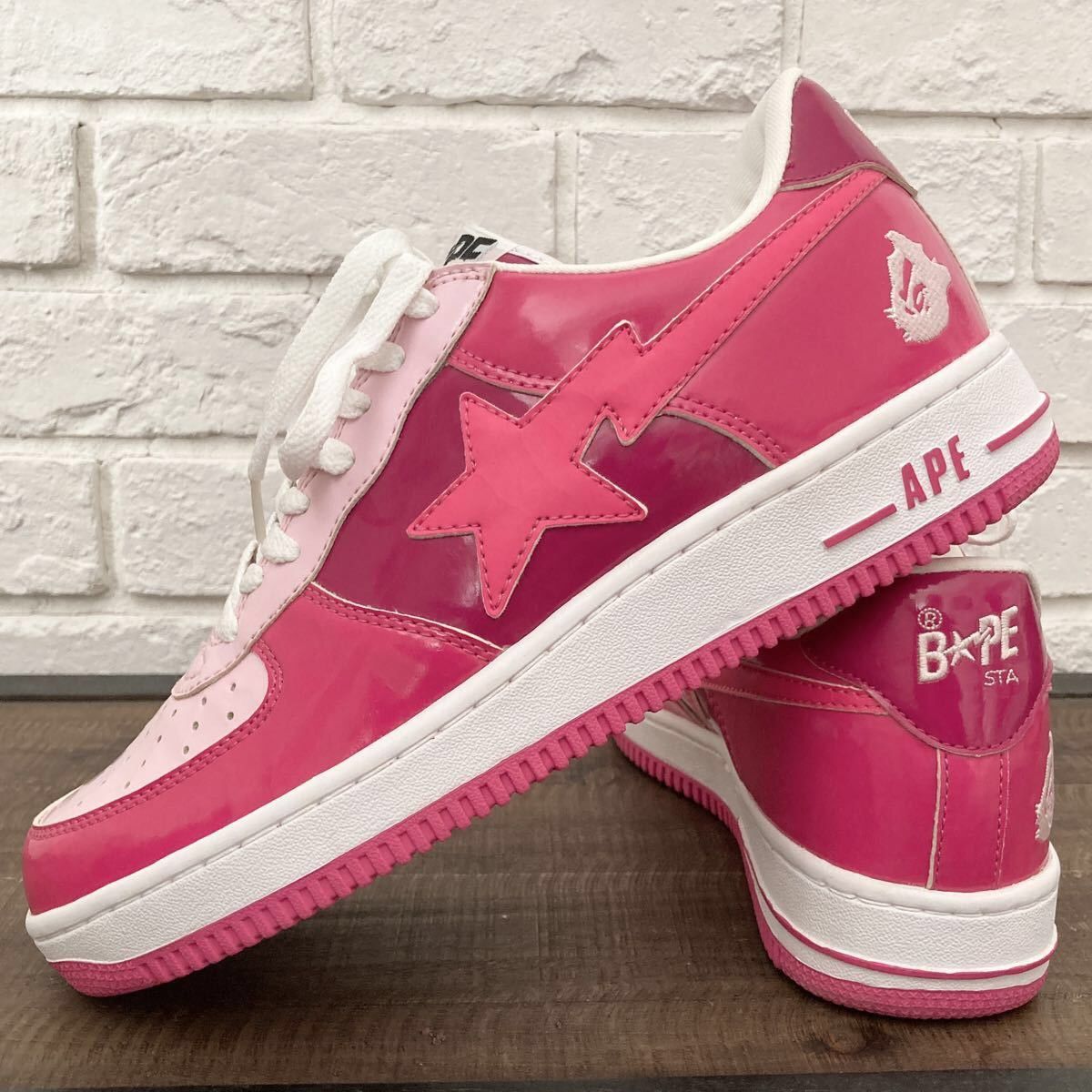 image of Bapesta Patent Leather Sneakers Pink A Bathing Ape Bape Sta, Men's (Size 10)