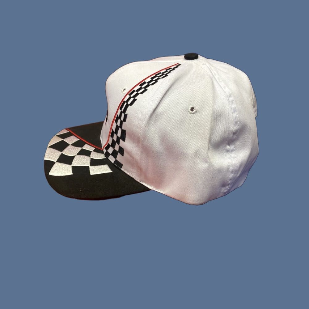 Vintage VINTAGE Nissun Pace America Racing Snap Back White & Black NASCAR Checkered Flag Hat Mens One Size Black White NASCAR Snapback Size ONE SIZE - 1 Thumbnail
