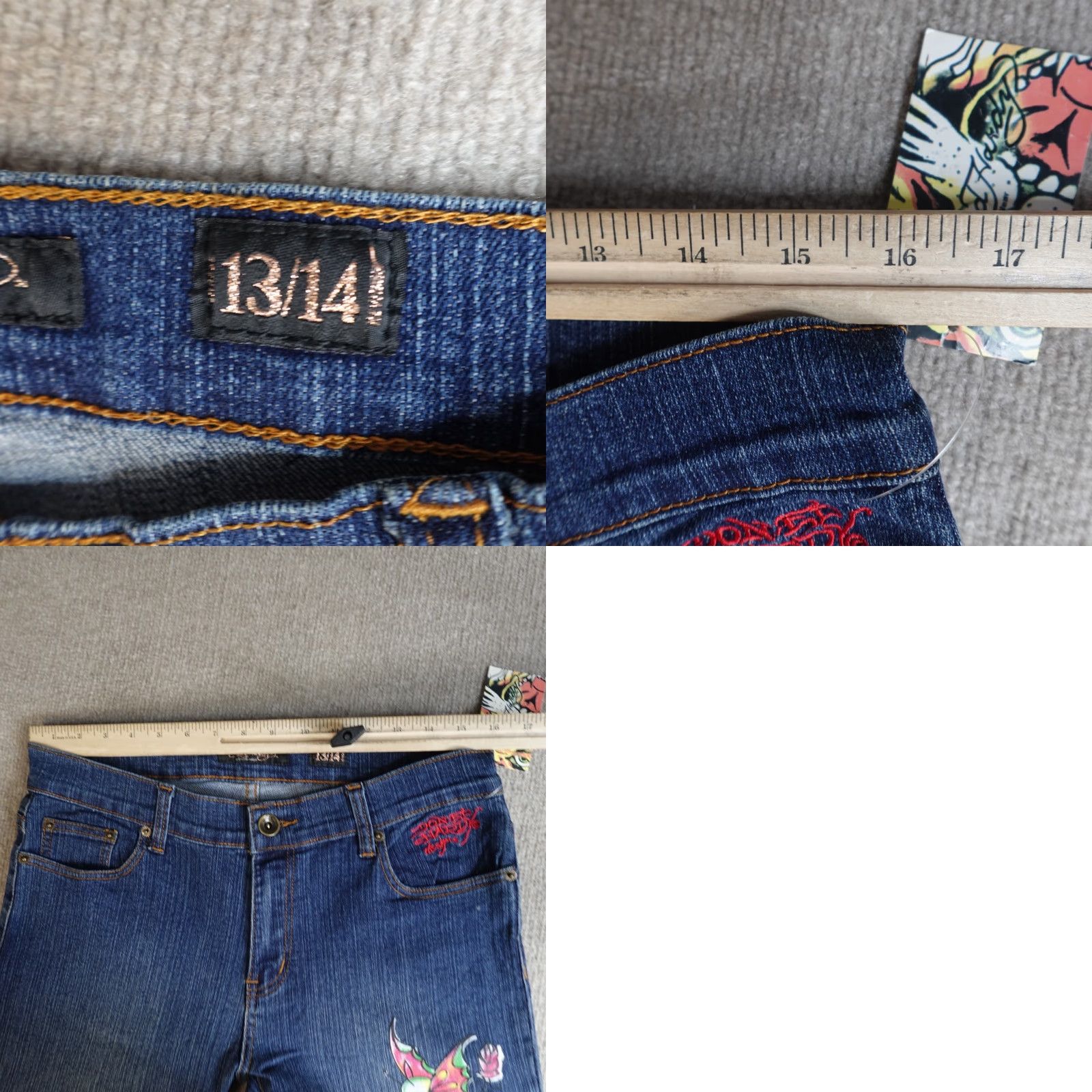 Ed Hardy Ed Hardy Womens Jeans 13/14 Blue Embroidered Flare Denim 5-Pocket Regular Shirt Womens Jeans Flared 90s Style (no) Size 36" / US 14 / IT 50 - 9 Thumbnail