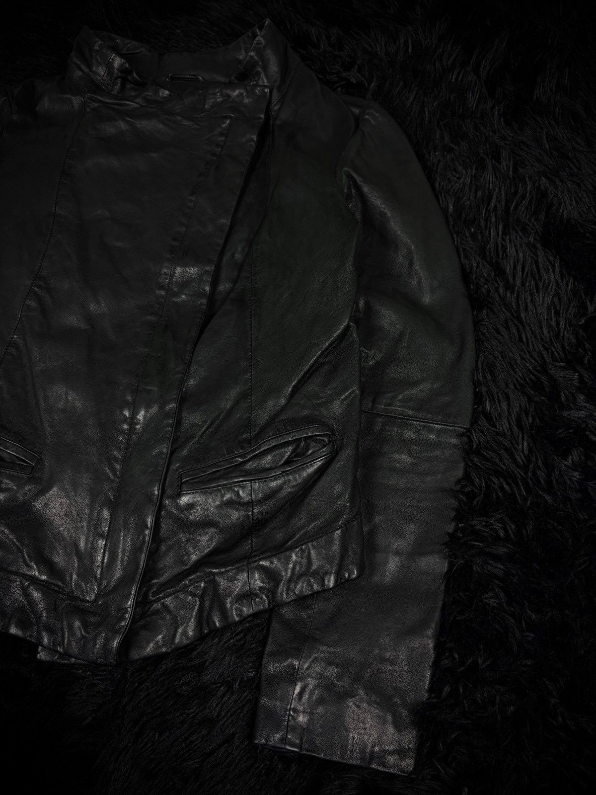 Rick Owens Style Asymmetric Archive Lambskin Leather Jacket