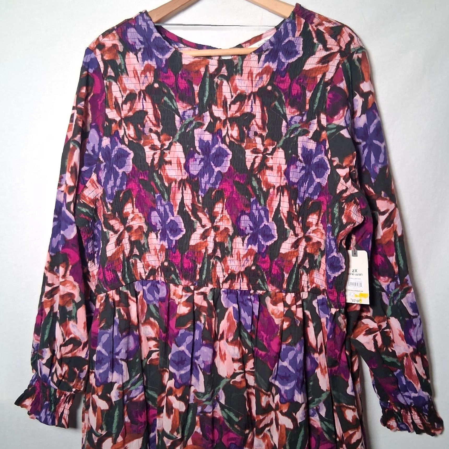 Vintage Terra & Sky Maxi Dress Plus Size 2X Pink Floral Long Sleeve Tiered Smocked Casual Women Size XXL / US 16-18 / IT 52-54 - 3 Thumbnail