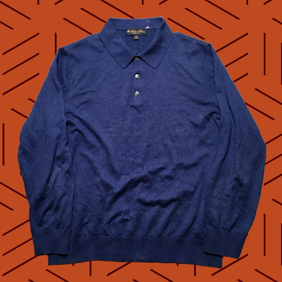 Brooks Brothers Brooks Brothers Sweater Mens Large Blue Long Sleeve Polo Knit Italian Yarn Sweater Polo Collar Mens L Blue Knit Pullover Ribbed Cuff/Hem Solid - Size US L / EU 52-54 / 3 - 1 Thumbnail