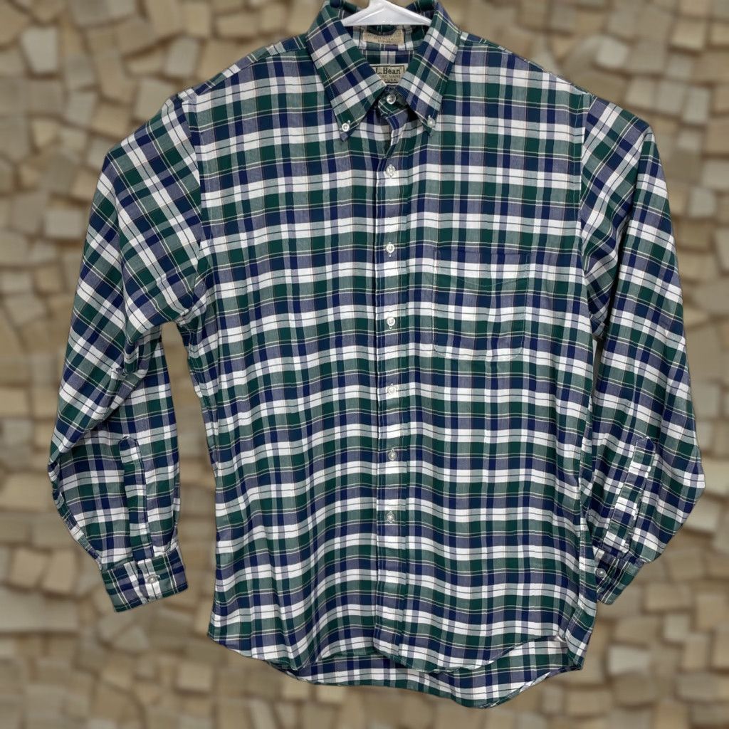 Vintage VINTAGE LL Bean 15 1/2 35 Green Blue Plaid Single Needle Tailored Shirt USA Size US L / EU 52-54 / 3 - 1 Thumbnail