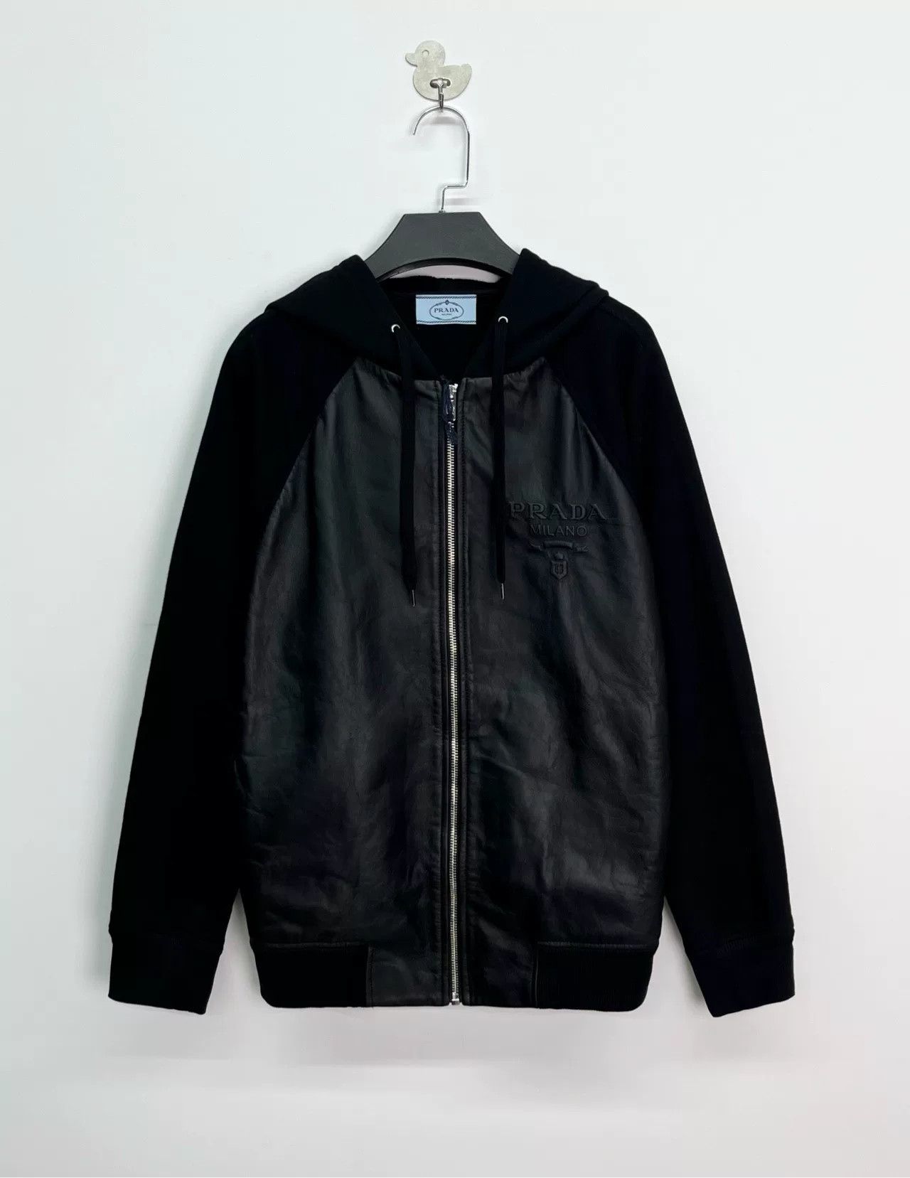 Prada Prada SS23 Black Lambskin Silk Logo Hooded Jacket Size US M / EU 48-50 / 2 - 1 Thumbnail