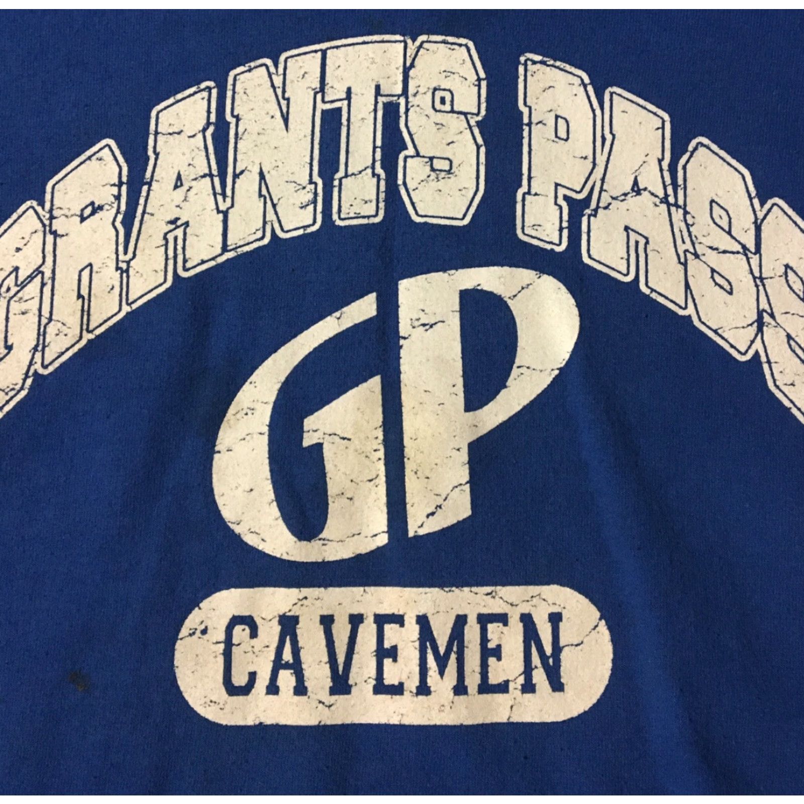 Vintage VINTAGE Grants Pass Cavemen Faded Hoodie XL Blue USA 90s Grunge Biker School Track & Field Mens Sweatshirt Size US XL / EU 56 / 4 - 2 Thumbnail