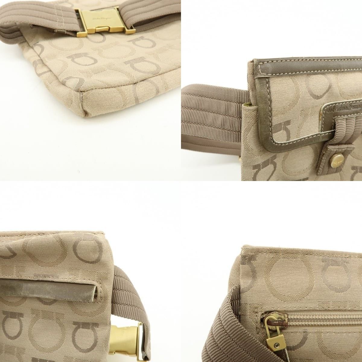 Salvatore Ferragamo Ferragamo Gancini Canvas Belt Bag Beige Size ONE SIZE - 5 Thumbnail