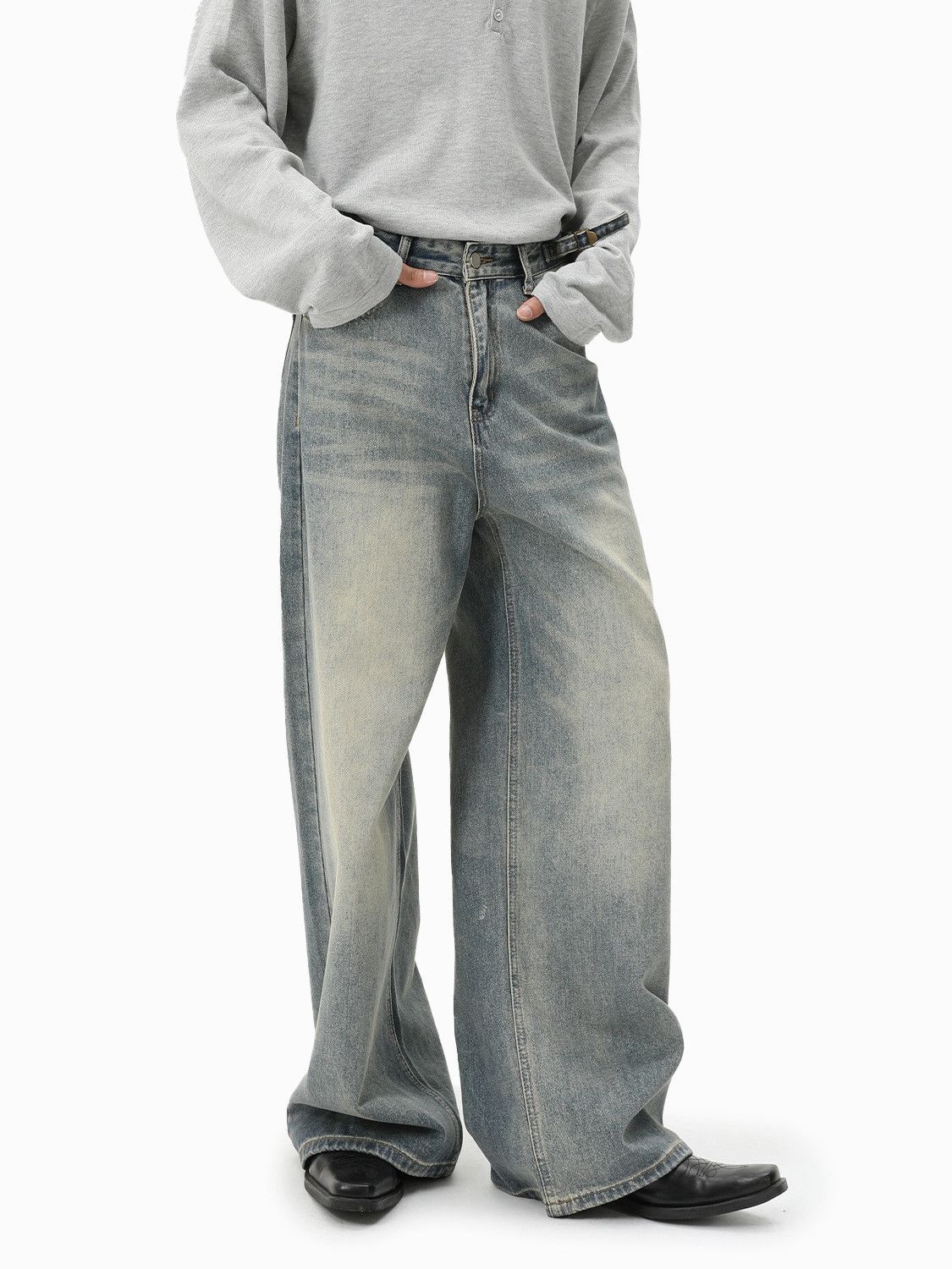 Jean Men's Stylish Distressed Loose-Fit Straight-Leg Washed Jeans Size US 32 / EU 48 - 3 Thumbnail
