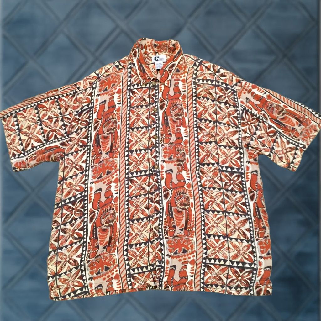 Vintage Arizona Jeans Shirt Mens XL Brown Geometric Short Sleeve Button Up Size US XL / EU 56 / 4 - 1 Thumbnail
