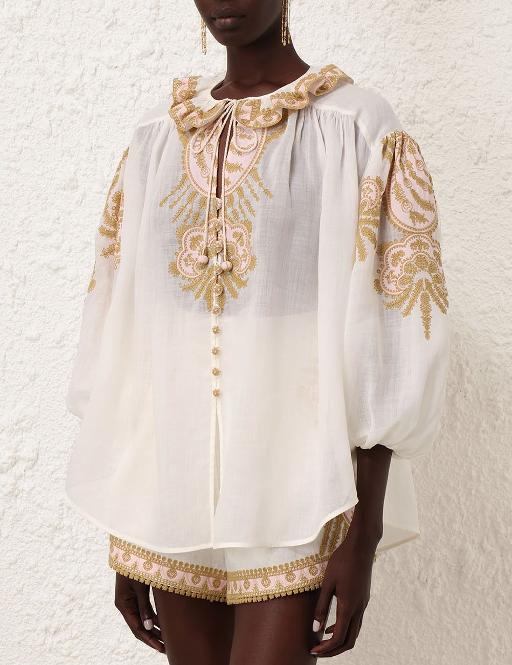 Zimmermann oc11z0525 Waverly-Embroidered Puff-Sleeved Blouse Multicolor Size L / US 10 / IT 46 - 5 Thumbnail