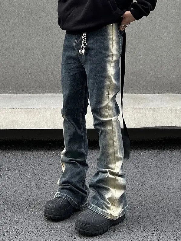 Japanese Brand × Vintage Avant garde retro side stripe tie dye flared jeans pants Size US 30 / EU 46 - 1 Thumbnail