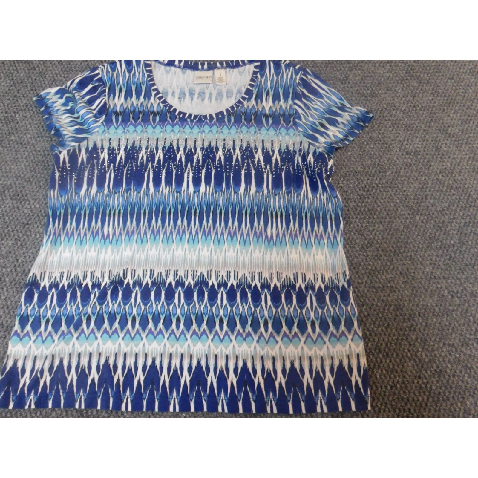 Vintage Chicos Shirt Womens Blue 1 Crew Neck Striped Stretch Blouse Casual Regular Buttons Long Sleeve Size XS / US 0-2 / IT 36-38 - 2 Thumbnail