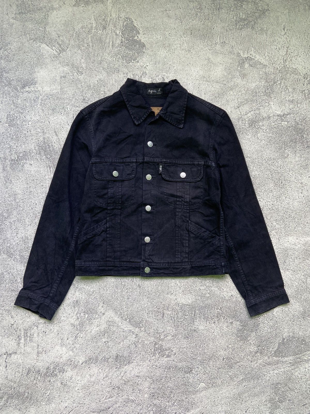 90’s agnes b. black denim jacket 3 agnes b. Vintage 90's Agnes B Homme Black Denim Jacket Small