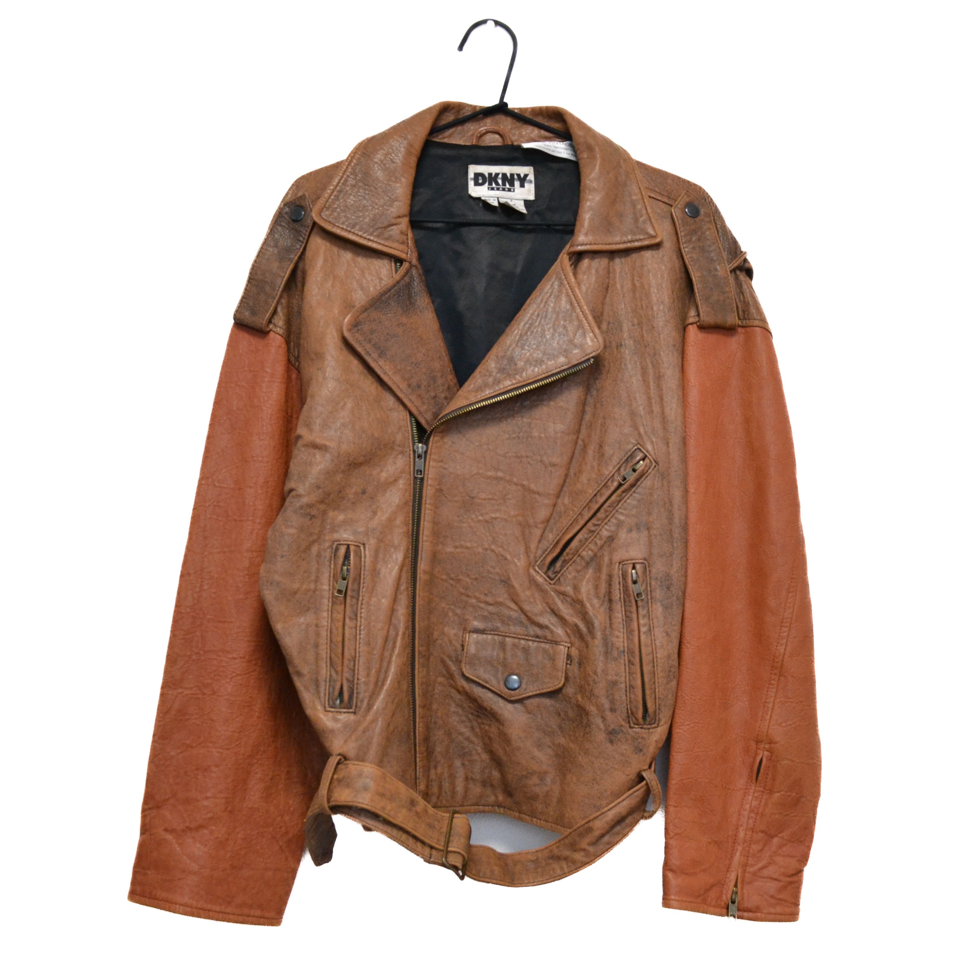 DKNY Vintage 80’ DKNY 100% Leather Men’s Brown Motorcycle Style Size US S / EU 44-46 / 1 - 1 Thumbnail