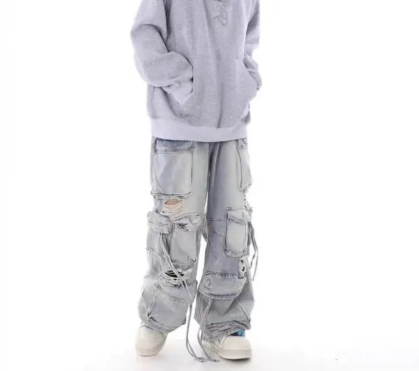 Japanese Brand Retro heavy industry beggar ripped workwear wide leg jeans Size US 34 / EU 50 - 3 Thumbnail