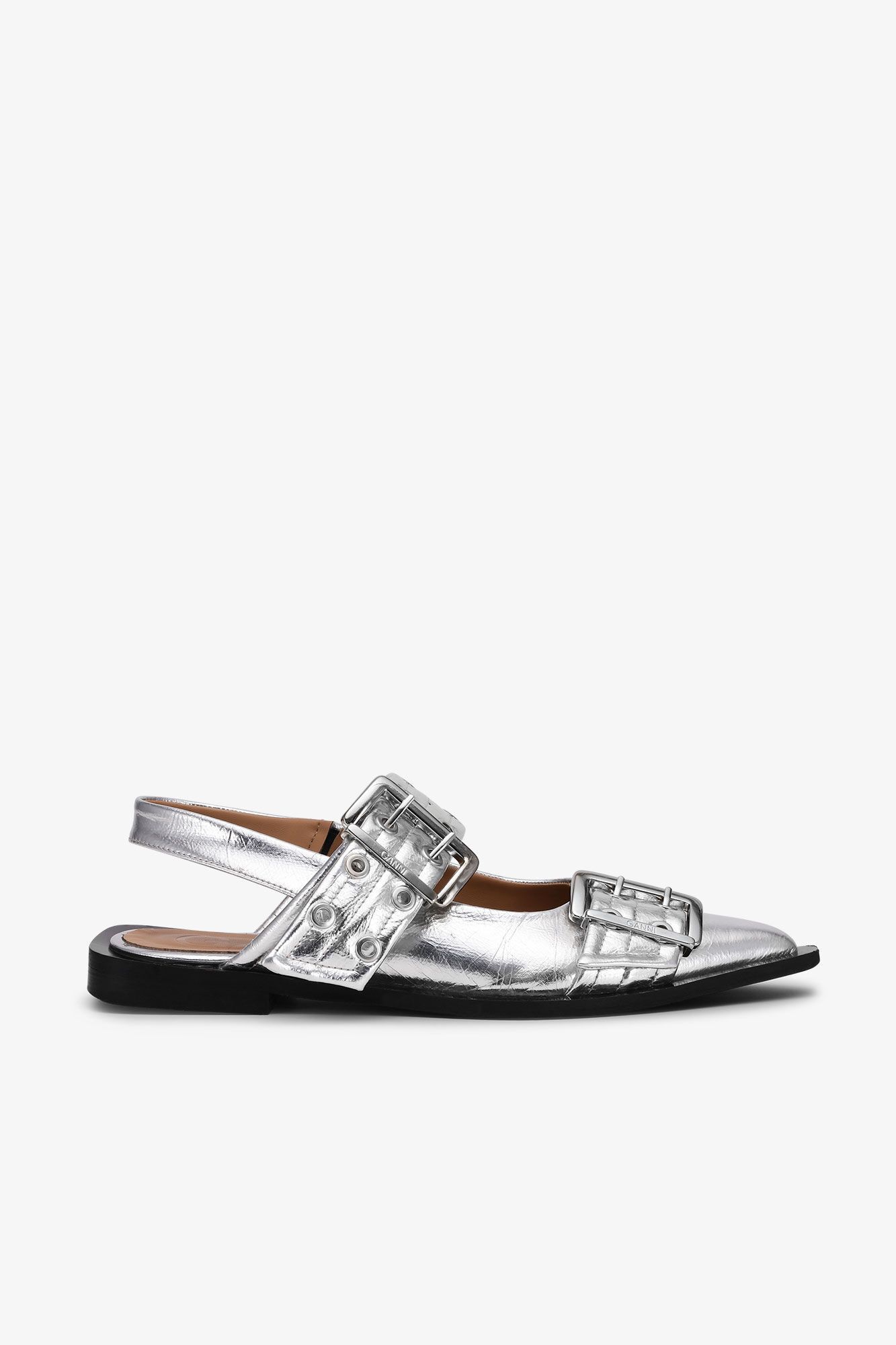Ganni o1s22i1n0525 Slingback Ballet Flats in Silver Size US 7 / IT 37 - 1 Thumbnail
