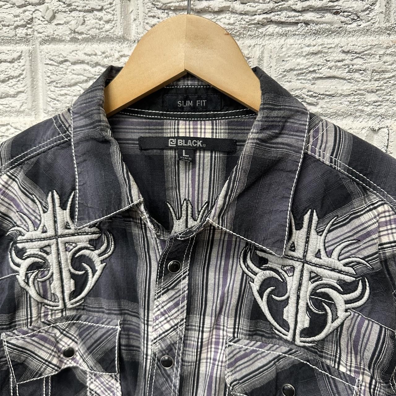 Vintage Y2K Black Pearl Snap Embroidered Collared Shirt Large Size US L / EU 52-54 / 3 - 4 Thumbnail