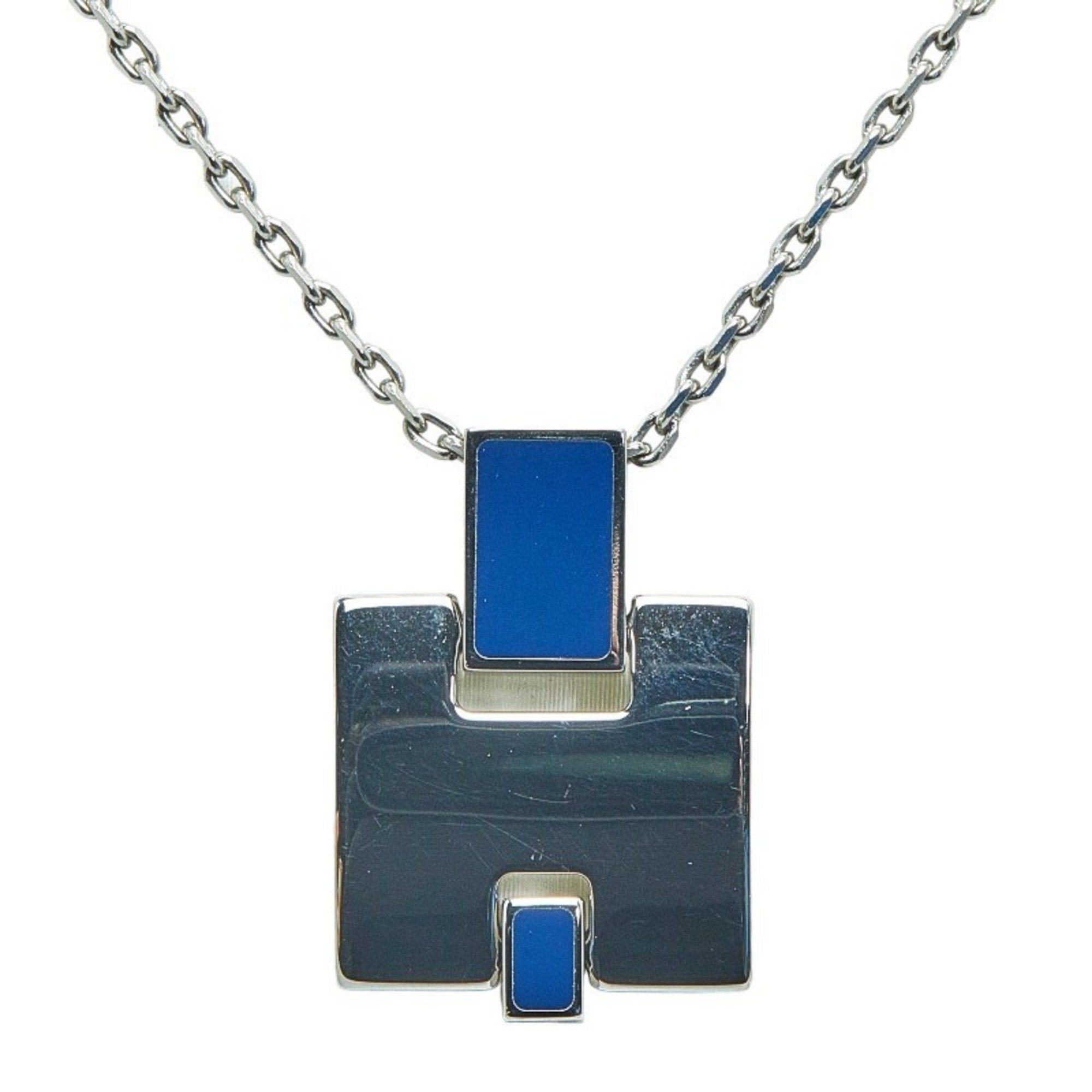 image of Hermes Irene H Motif Necklace Silver Navy Metal Women's in Blue