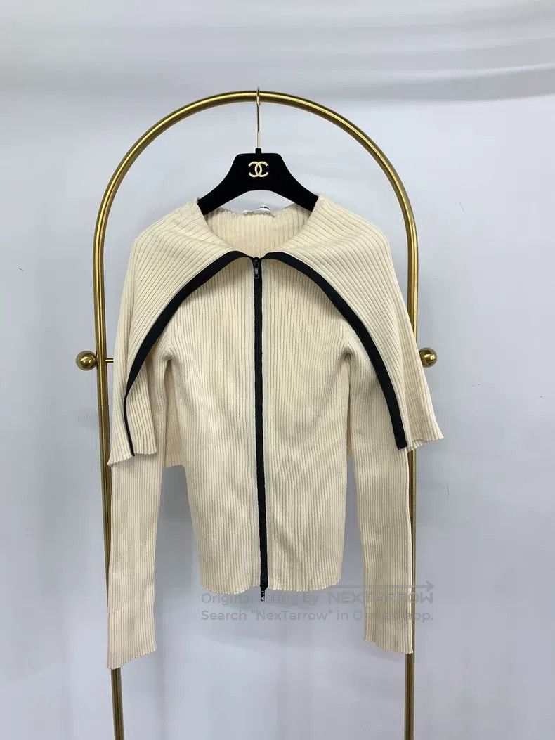 Jil Sander Jil Sander White Show Shawl Navy Neck Knit Cardigan Jacket Size S / US 4 / IT 40 - 1 Thumbnail
