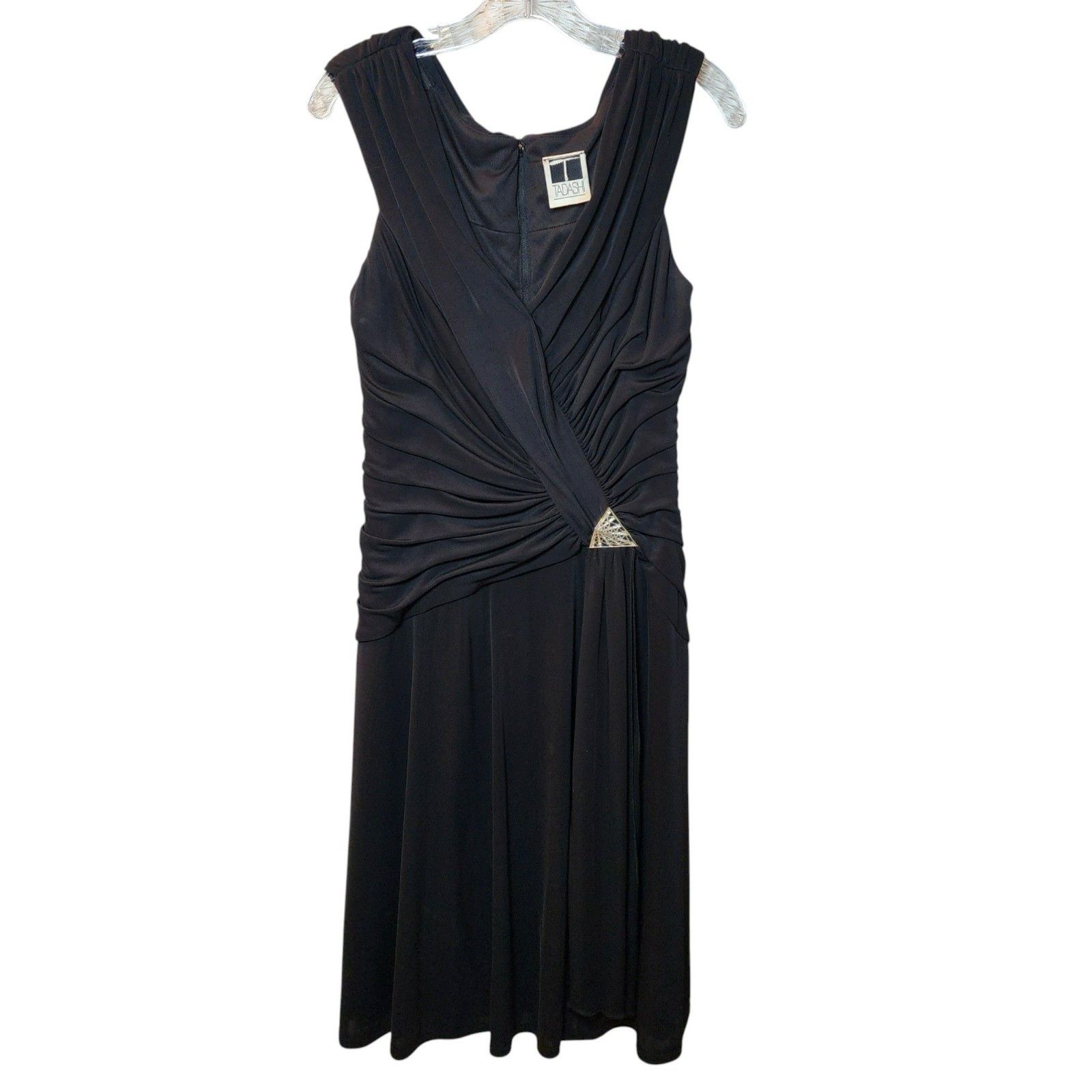 Tadashi Shoji Tadashi Dress 6 | Black Ruched | Sleeveless V-Neck | Midi C Size M / US 6-8 / IT 42-44 - 7 Thumbnail