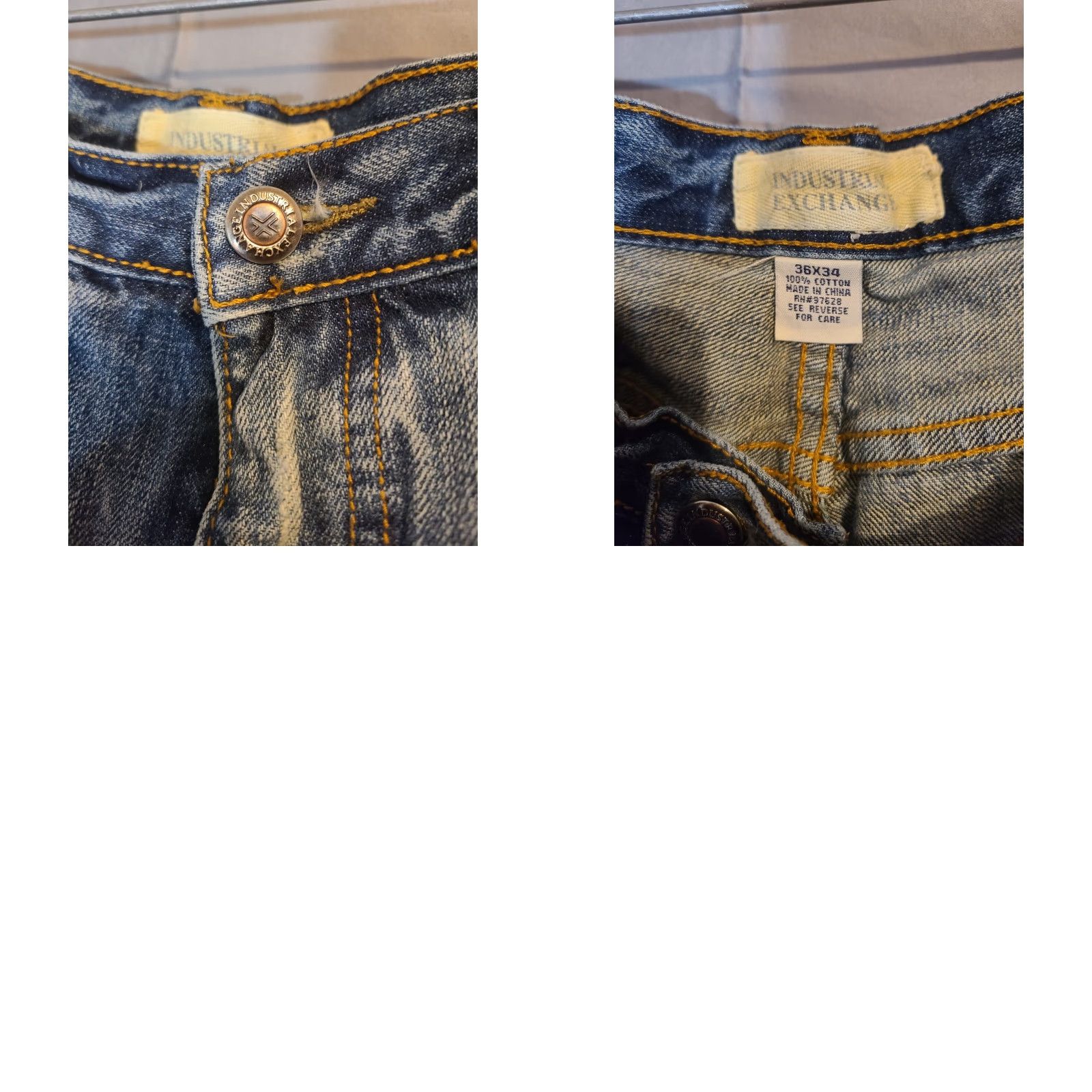 Vintage Industrial Exchange Jeans Loose Fit 36x34 100% Cotton Blue Distressed Holes 5-Pocket Mid Rise Mens Straight Denim Jeans Size US 36 / EU 52 - 8 Thumbnail