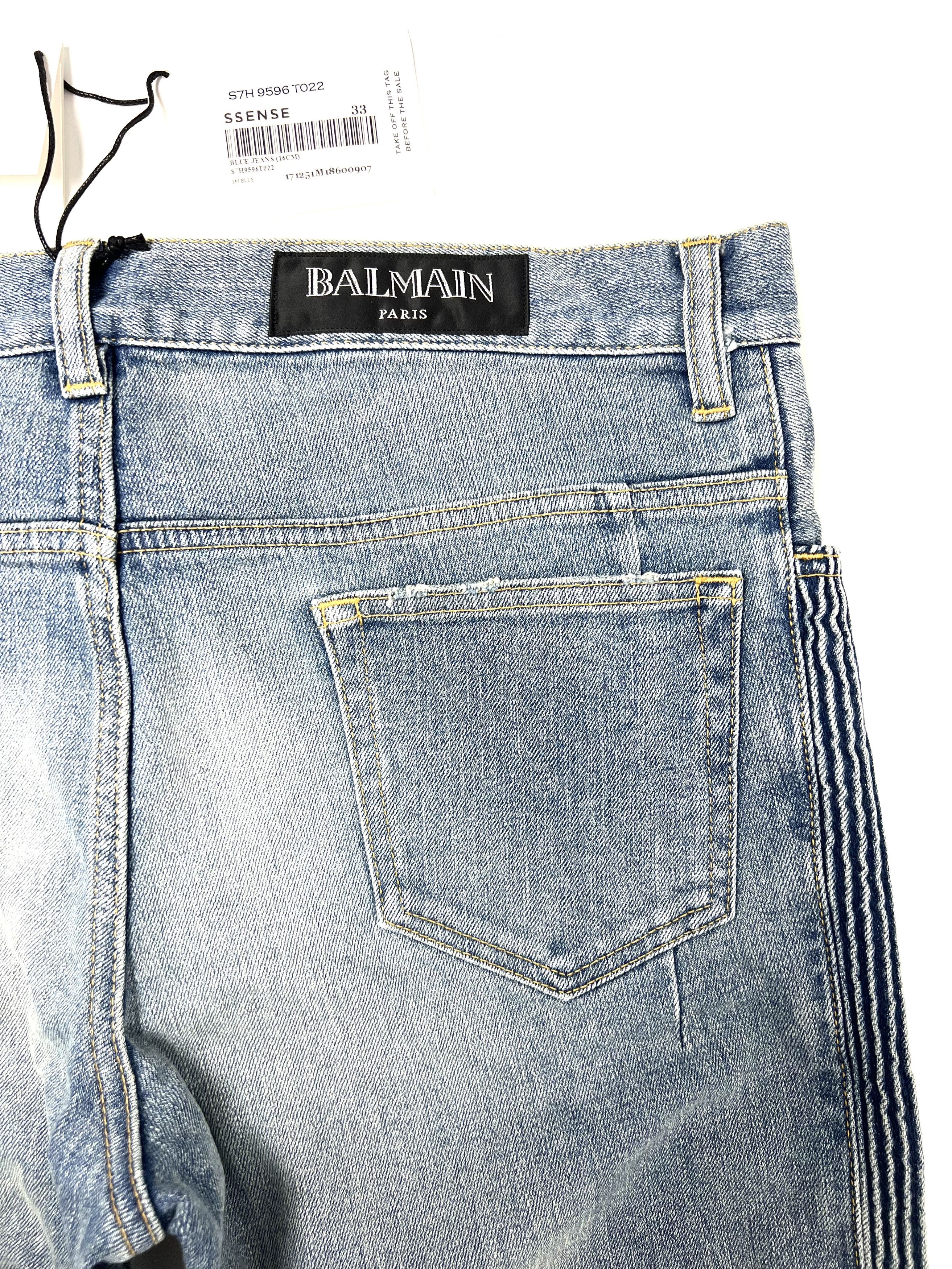 Balmain NEW, BALMAIN PARIS BLUE RIBBED DENIM JEANS SS17 Size US 33 - 17 Thumbnail