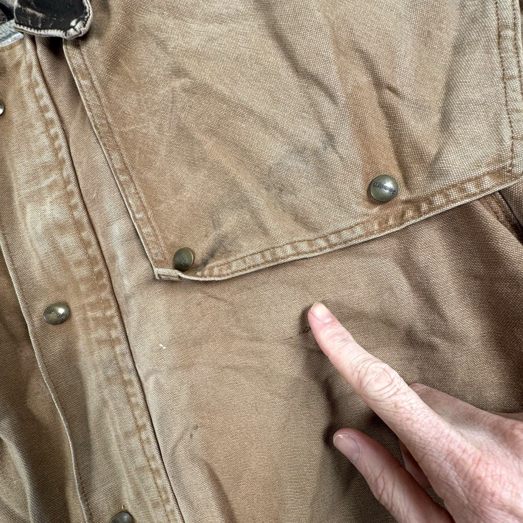 Carhartt VINTAGE Carhartt Ranch Hand Cattle Roper Coat Men's L Workwear Canvas Tan Grunge 90s Distressed Pocket Sherpa Lining Size US L / EU 52-54 / 3 - 5 Thumbnail