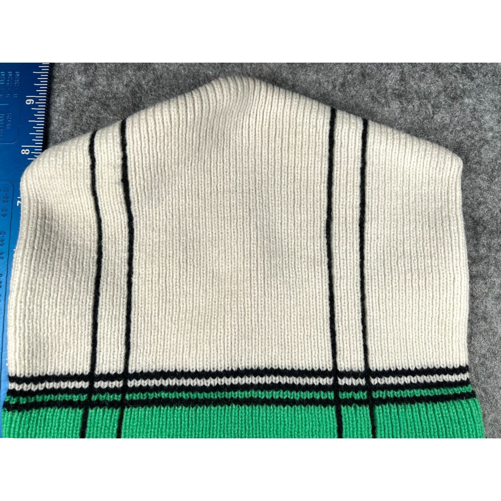 Vintage Beanie Toque Adult One Size Green White Stripe Knit Acrylic Blend Outdoor Size ONE SIZE - 3 Thumbnail