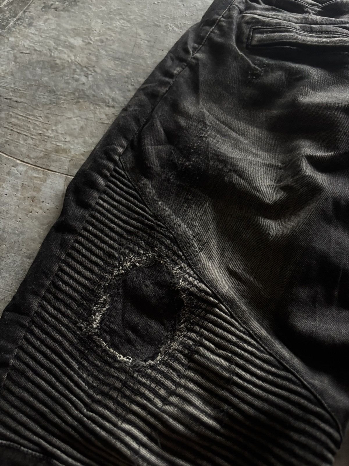 In The Attic IN THE ATTIC BIKER PANT BALMAIN STYLE SASHIKO DISTRESSED Size US 34 / EU 50 - 14 Thumbnail