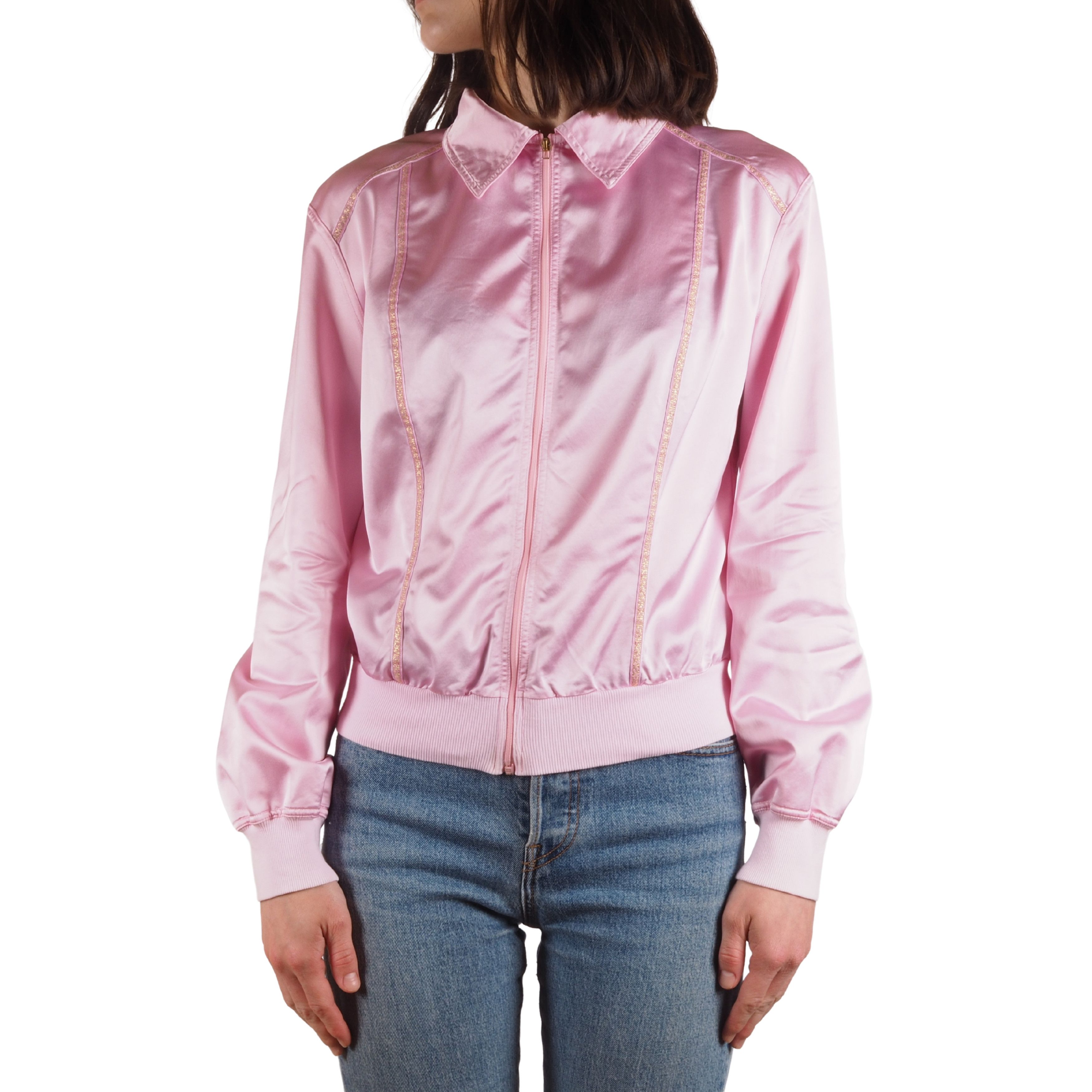 Versace Vintage Women's Pink Satin Zip-Up Bomber Jacket