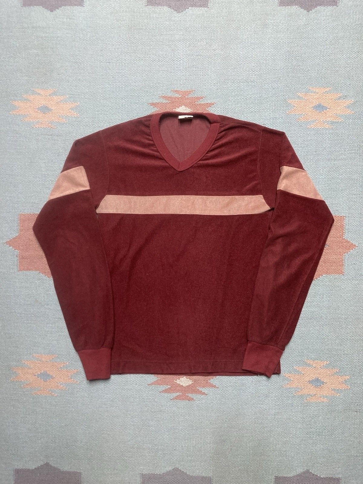 Vintage vtg 70s t shirt v neck velour maroon 2 tone boys 14 men’s XS Size US XS / EU 42 / 0 - 1 Thumbnail