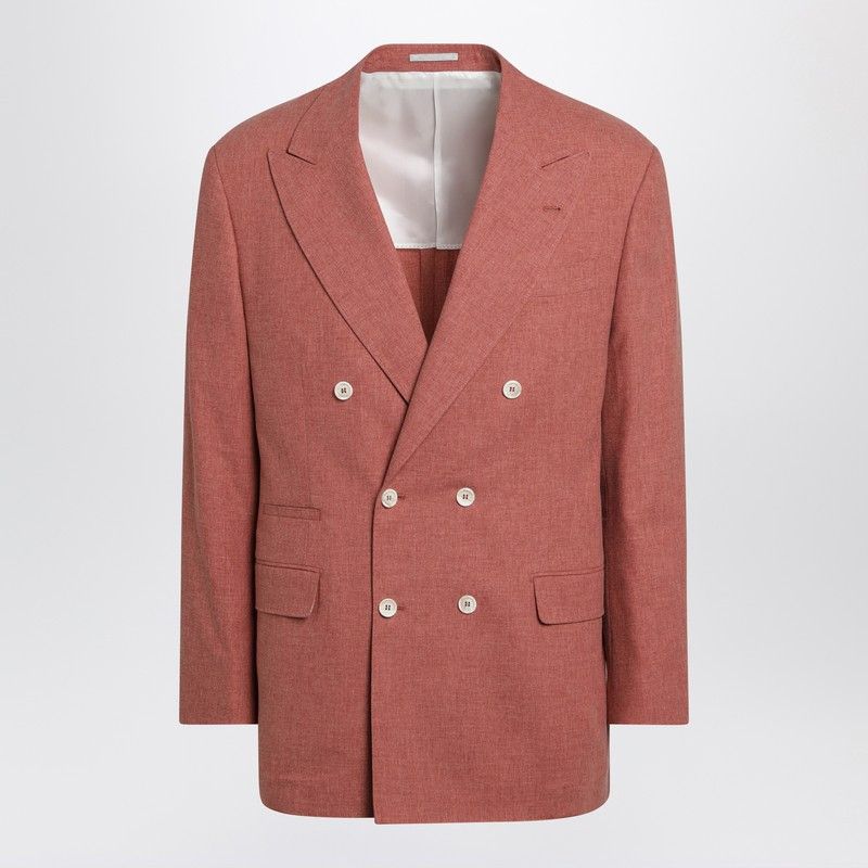 Brunello Cucinelli Brunello Cucinelli Peach Double-Breasted Wool-Blend Jacket Size US M / EU 48-50 / 2 - 1 Thumbnail