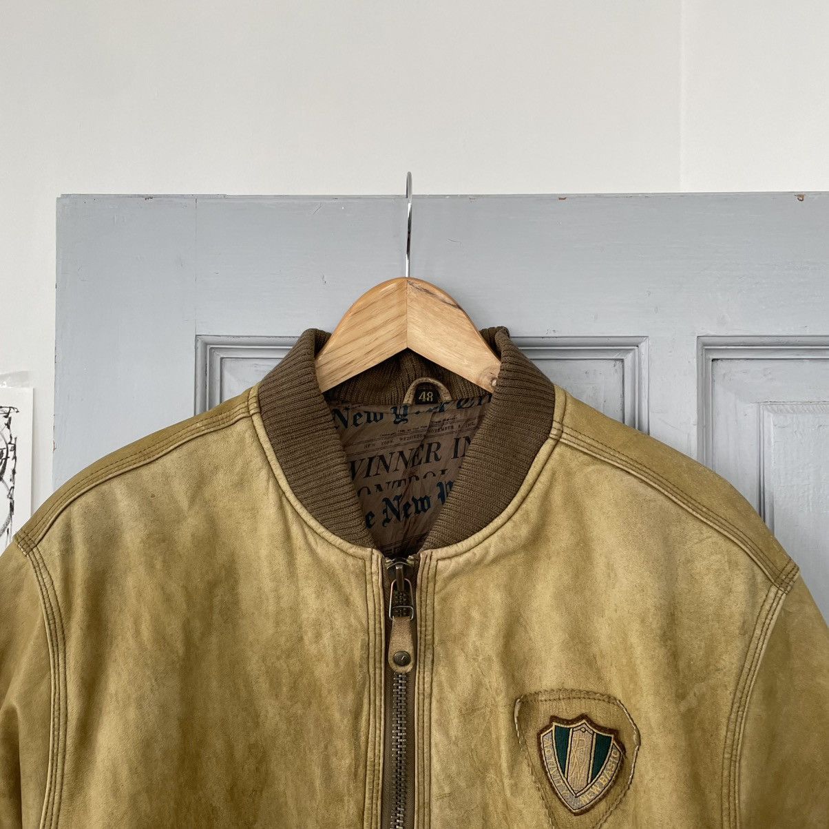 Vintage Yellow Distressed leather jacket Y2K sz M