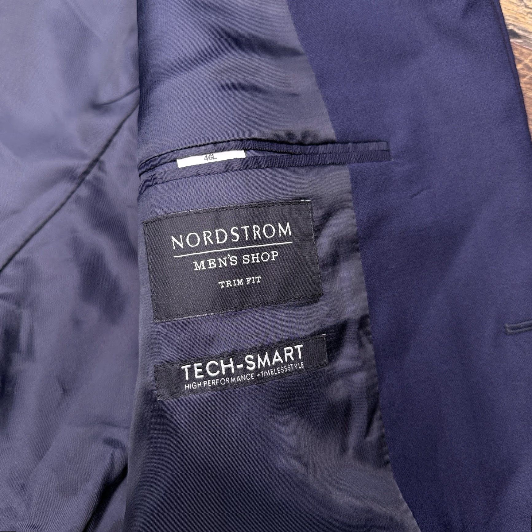 Nordstrom Nordstrom Sport Coat Blue Navy Wool Elastane 46 Long Notch Lapel Slim Fit Single-Breasted 2-Button Dry Clean Only Vent Blazer Men Size 46R - 4 Thumbnail