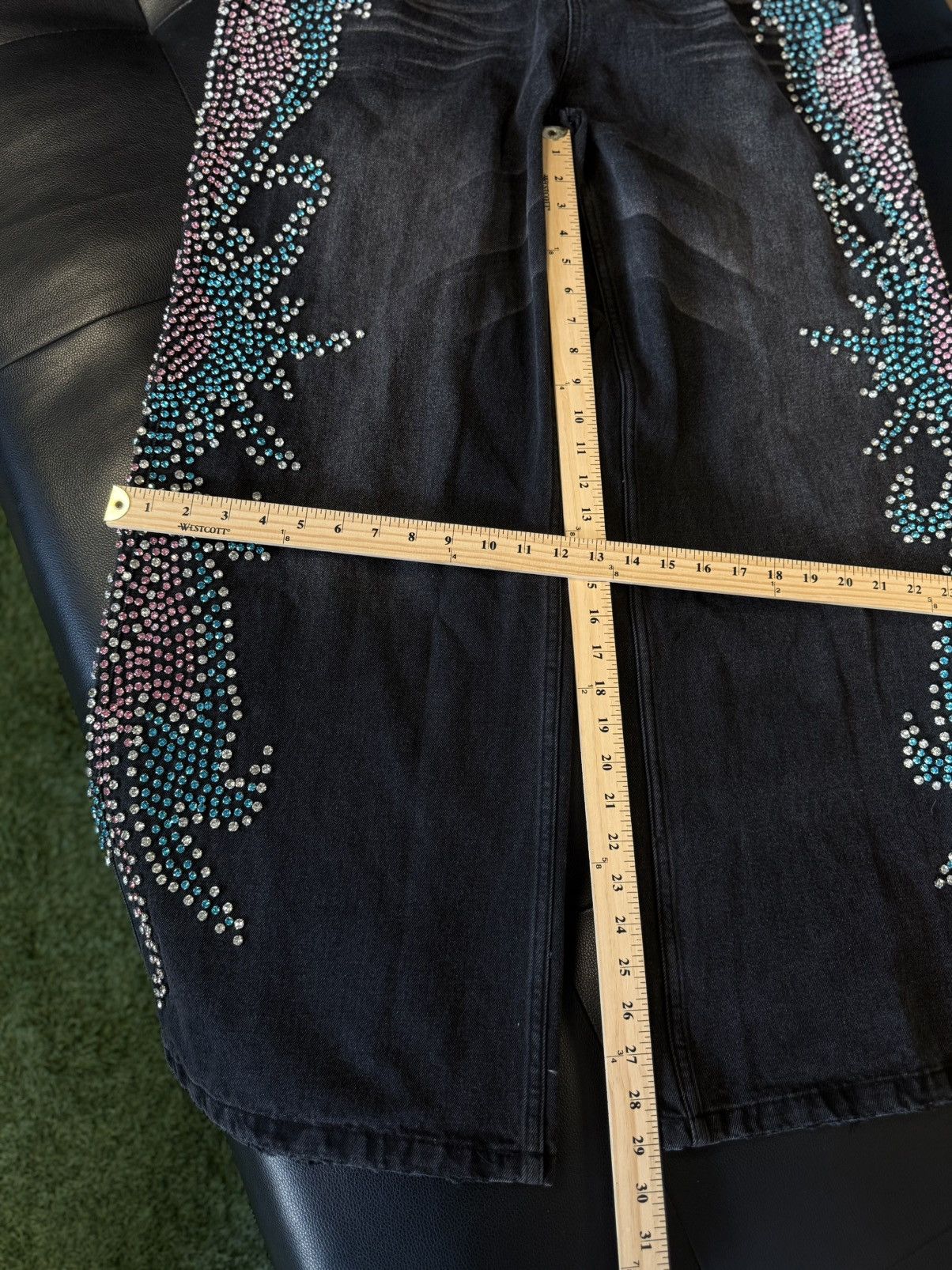 Vale Valley Stone Crystal Rhinestone Baggy Black Jeans Size 32 Size US 32 / EU 48 - 12 Thumbnail