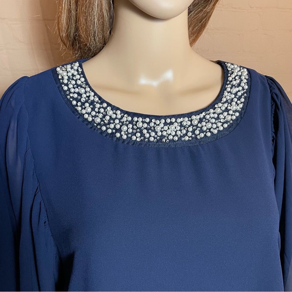 Vince Camuto NWT New Vince Camuto Blue Chiffon Balloon Sleeve Beaded Blo Size M / US 6-8 / IT 42-44 - 3 Thumbnail