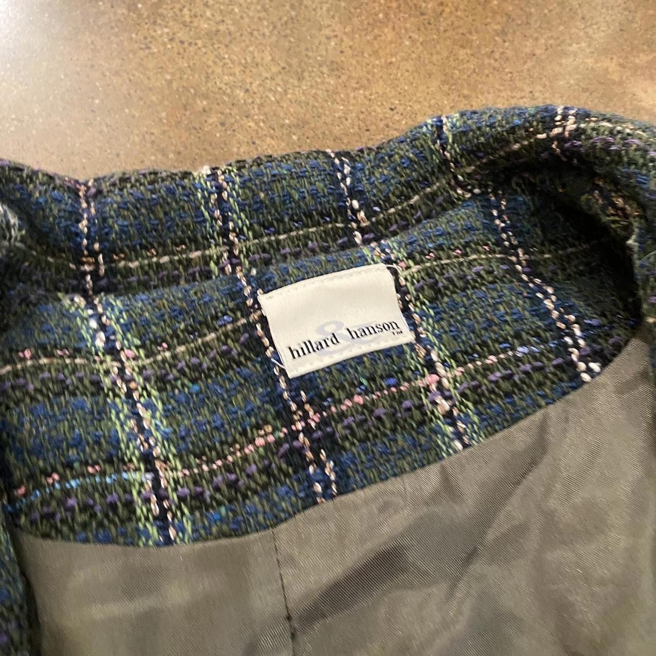 Designer Vintage Green Tweed Plaid Blazer & Skirt Set Size L / US 10 / IT 46 - 2 Thumbnail