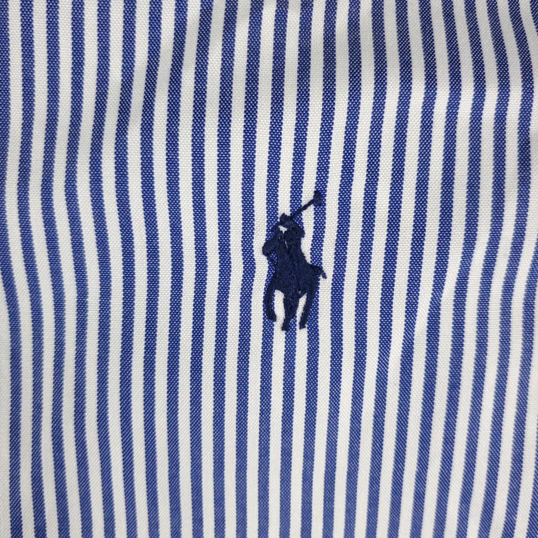 Ralph Lauren Ralph Lauren Shirt Mens Dress Button Up Long Sleeve 17.5 Blue Striped Non-Iron Pockets Coverall Classic Mens Size 46R - 3 Thumbnail