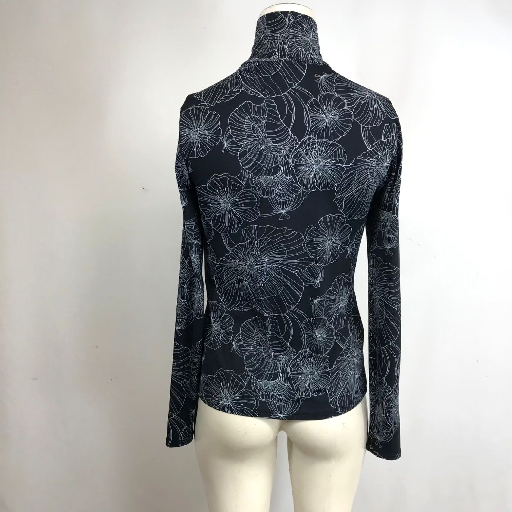 St. John St. John Black Floral Turtleneck Long Sleeve Top - Womens Size S Size S / US 4 / IT 40 - 5 Thumbnail