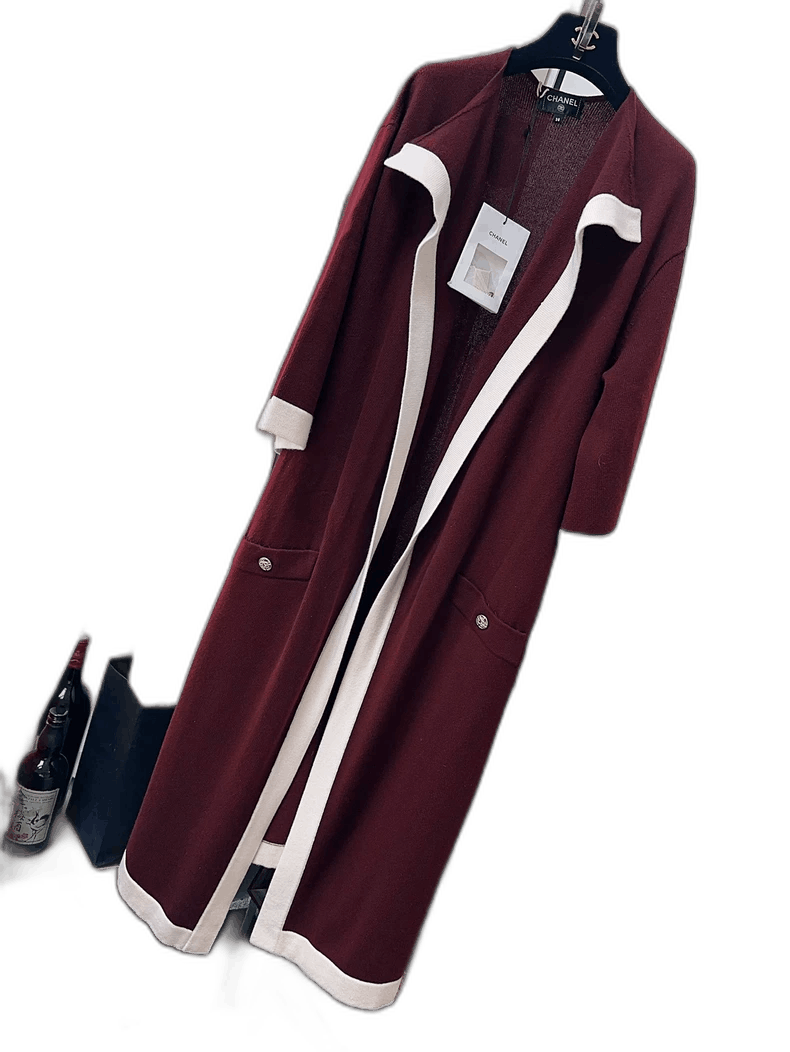 Chanel Chanel Burgundy Knit Cardigan with White Trim Size M / US 6-8 / IT 42-44 - 1 Thumbnail